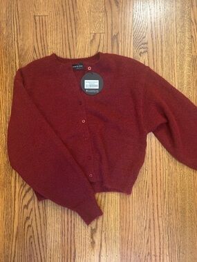 Whitefox Women's Red Crewneck Button Cardigan Sweater